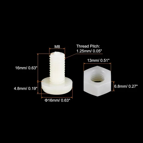Vista 2 de uxcell Surtido de 20 pares de tuercas de tornillo de nailon, tornillos de cabeza ranurada M8x16mm y tuercas hexagonales M8 para maquinaria