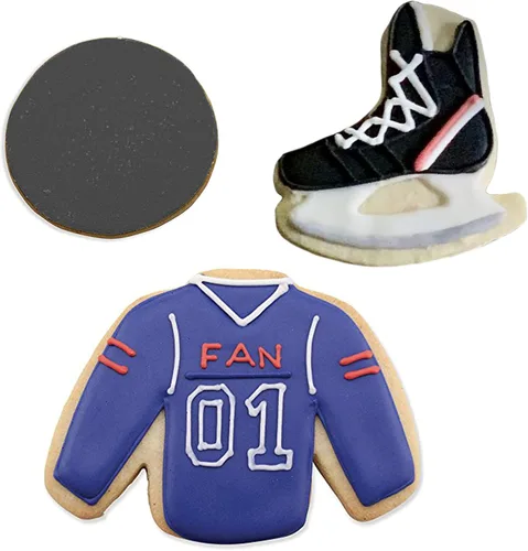 Vista 3 de Ann Clark - Cortadores de galletas para hockey sobre hielo, juego de 3 piezas, fabricado en los Estados Unidos, camiseta, patín sobre hielo, disco
