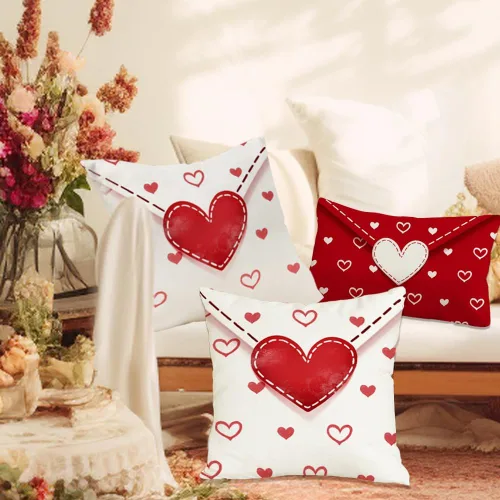 Vista 6 de RABUSOFA Juego de 2 fundas de almohada de San Valentín de 20 x 20 pulgadas, diseño de corazones con sobre rojo, para exteriores, decoración de San