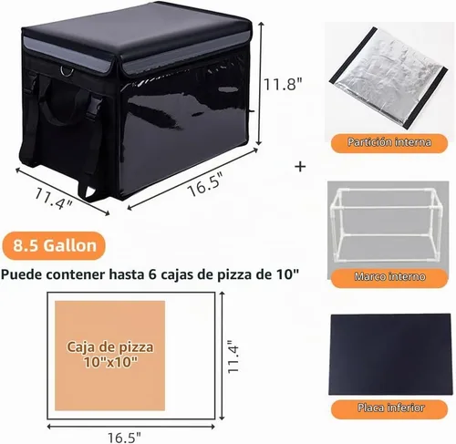 Vista 4 de TooCust Bolsas aisladas para entrega de alimentos, 16.5 x 11.4 x 11.8 pulgadas, bolsa de entrega de alimentos aislada comercial con división, bolsa