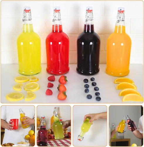 Vista 7 de FastRack Botellas de vidrio Swing Top de 33 onzas, paquete de 12, botellas de vidrio con tapa abatible ámbar con tapas herméticas, botellas