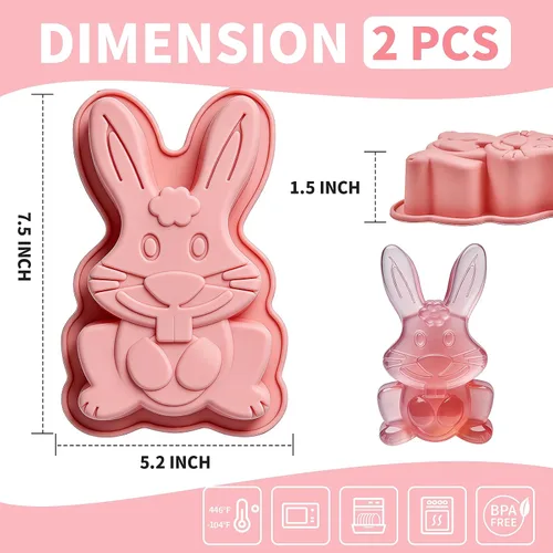 Vista 5 de Moldes de conejo de Pascua, paquete de 2 moldes de silicona para pasteles de conejo, moldes de silicona lindos para pastel, molde de gomitas