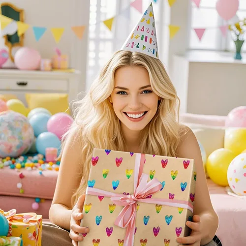 Vista 6 de RUSPEPA Rollo de papel de regalo de corazón para niñas, mini rollo, papel de estraza de papel de estraza con patrones de corazón dibujado a mano