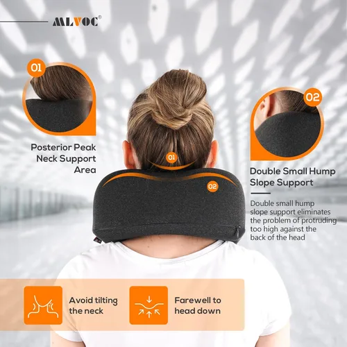 Vista 5 de MLVOC Almohada de viaje 100% espuma viscoelástica pura para el cuello, cubierta cómoda y transpirable, lavable a máquina, kit de viaje para avión