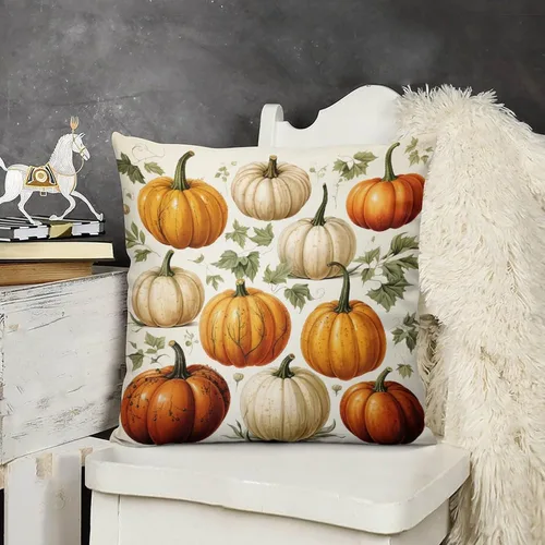 Vista 14 de Fundas de almohada de hojas de arce punteadas naranjas y amarillas, fundas de almohada de cosecha de temporada naranja cuadrado para sofá, sala