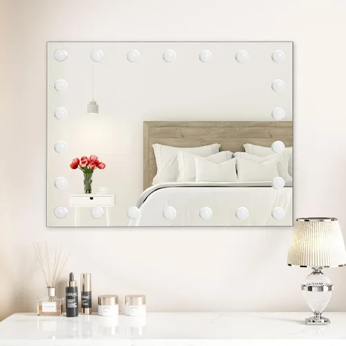 Vista 5 de Espejo de tocador de maquillaje con luces, 10 x grandes con 22 bombillas LED regulables, 3 modos de color, control táctil para dormitorio, mesa