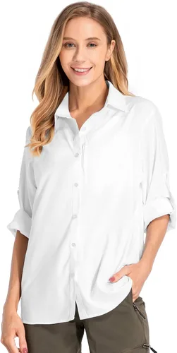 Vista 8 de Camisas de manga larga con protección solar UPF 50 para mujer, de secado rápido, para pesca al aire libre, senderismo, viajes 5019 Azul
