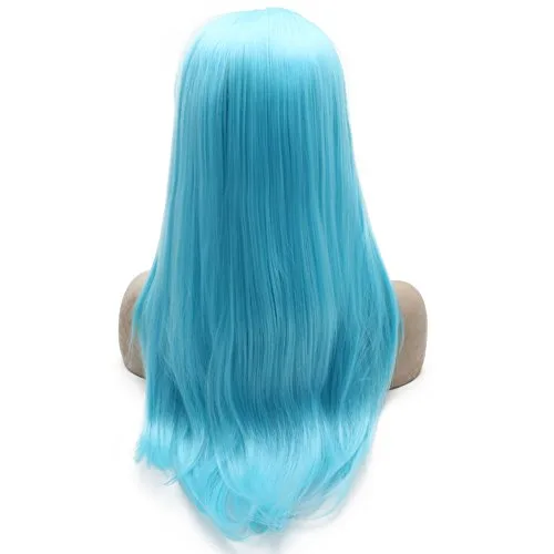 Vista 4 de mxangel largas Straight Azul Claro Sintético Lace Frente Peluca resistente al calor