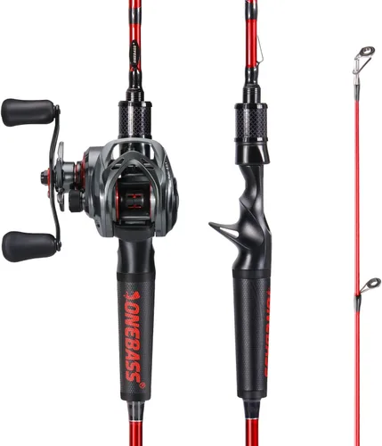 Vista 10 de One Bass Combo de caña de pescar y carrete, IM7 grafito 2 piezas en blanco para baitcasting, caña de pescar giratoria con mango de superpolímero