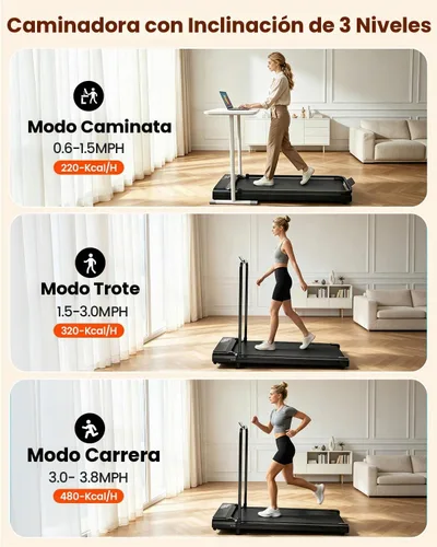 Vista 3 de Walking Pad Treadmill with Incline and Handle Bar for Home Office