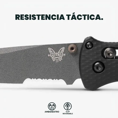 Vista 3 de Benchmade - Cuchillo táctico de rescate Bailout, cuchillo EDC, filo serrano, hoja tanto con mango de aluminio negro (537SGY-03)
