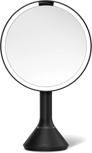 Vista 11 de simplehuman Espejo con sensor, espejo de maquillaje iluminado con aumento (5X), espejo redondo de 8 pulgadas con lupa con luces, inalámbrico, acero