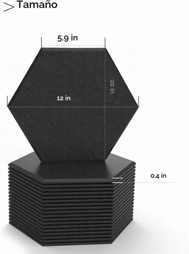 Vista 3 de Paquete de 18 paneles acústicos autoadhesivos hexagonales negros de 12 x 10 x 0.4 pulgadas, paneles de pared insonorizados de alta densidad que