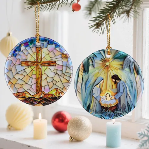 Vista 4 de Adorno de Cruz Católica, Adornos de Navidad Cristianos, Adornos de Árbol de Navidad, Decoración Religiosa de Vacaciones Regalos para Cristianos
