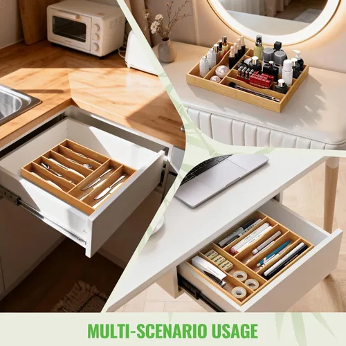 Vista 5 de Organizador de cubiertos, soporte para utensilios de cajón de cocina (bambú, grande)