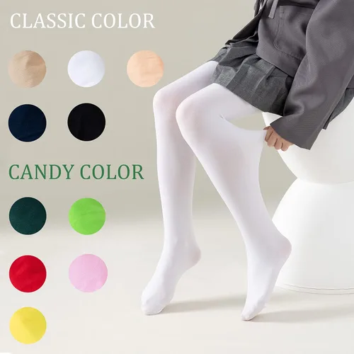 Vista 2 de Medias opacas con pies para niños pequeños, medias de microfibra elásticas, leggings de baile, uniforme escolar, 12 pares