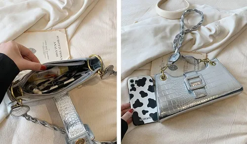 Vista 4 de Bolso plateado para mujer, bolsos cruzados, bolsos de noche Y2K, bolsos hobo, bolsos de hombro, bolsa de mano para mujer 2023