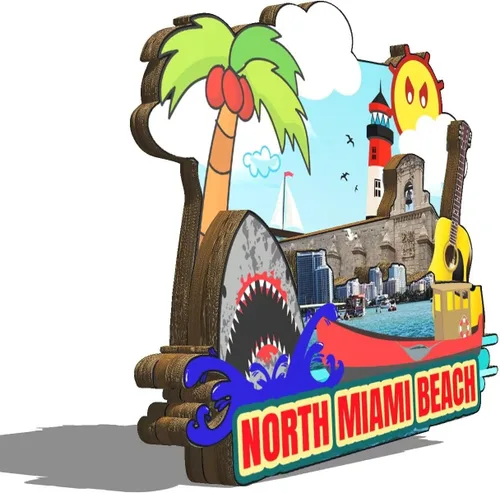Vista 2 de Imán de nevera del norte de Miami Beach Florida USA Imán de madera 3D Monumentos de viaje coleccionables, recuerdos decorativos hechos a mano - 2