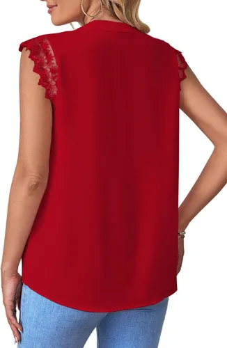 Vista 2 de LYANER Blusa elegante sin mangas con cuello en V y ribete de encaje para mujer