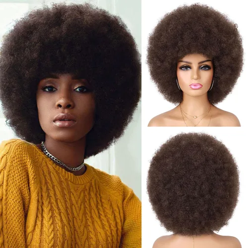 Vista 10 de G&T Wig Pelucas rizadas afro de los años 70 para mujeres negras, sin pegamento y suaves pelucas afro negras grandes, con volumen y suaves de aspecto