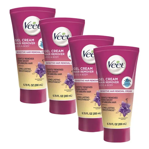 Vista 11 de Veet Fórmula para piel sensible con aloe vera y vitamina E, crema en gel de depilación dermatológicamente probada 6.76 onzas líquidas para piernas