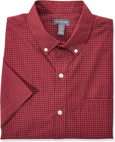 Vista 19 de Van Heusen Camisa de cuadros de manga corta con cuello abotonado para hombre sin arrugas