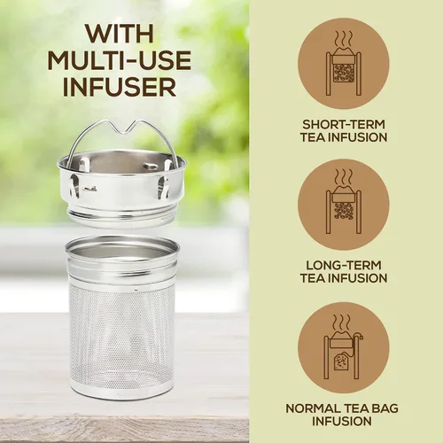 Vista 7 de LeafLife Botella de Té de Bambú Premium para Té Suelto - Botella Infusora de Té - Regalos de Té - Botella de Agua Aislada/Vaso de Café/Té - Set