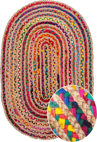 Vista 7 de Savi Home Farmhouse - Alfombra Chindi de algodón de yute de 4 x 6 pulgadas, ovalada, multicolor, tejida a mano, alfombra trenzada para sala
