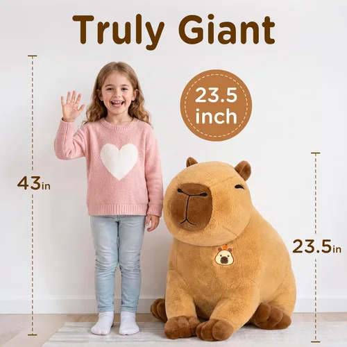 Vista 4 de IKASA 23.5" Giant Capybara Stuffed Animal, Super Soft, Zipper-Free Plush