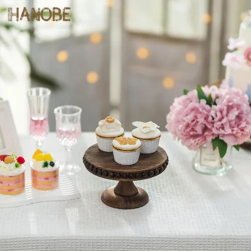 Vista 2 de Hanobe Soporte para Tartas de Madera Pequeño: Soporte de Pedestal para Cupcakes de 8 Pulgadas, Elevador de Exhibición de Postres Rústico Envejecido