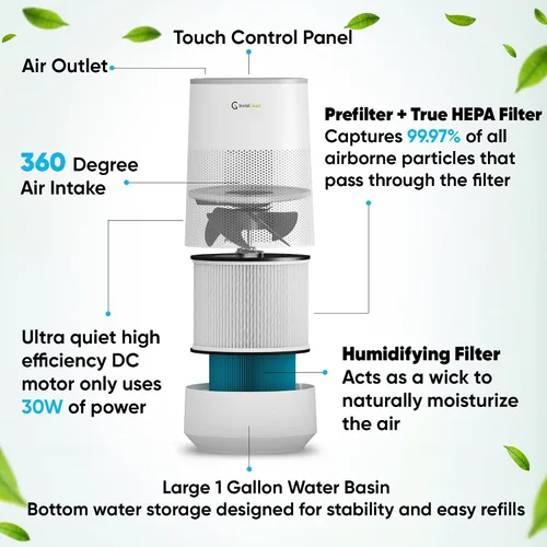 Vista 3 de Combo de purificador de aire y humidificador todo en uno para dormitorio, humidificador y purificador de aire inteligente 2 en 1 silencioso