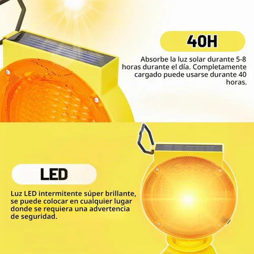 Vista 5 de 2 luces solares intermitentes de tráfico con barricada, ámbar