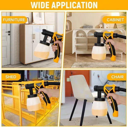 Vista 6 de Hoteche Pulverizador de pintura eléctrico HVLP de 700 W Contenedor de 27.1 fl oz, boquilla de 0.098 in, flujo de 33.8 fl oz/min, manguera de 9.8 ft