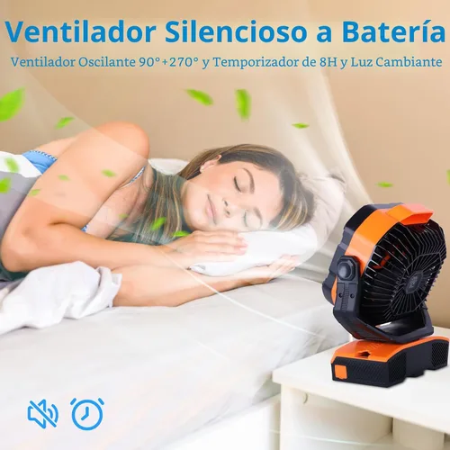Vista 6 de WESTTREE - Ventilador portátil oscilante con pilas, recargable con gancho de luz, escritorio USB giratorio de 270°, funciona con pilas, tienda