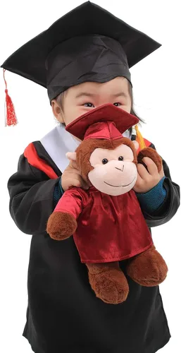 Vista 5 de Plushland Juguetes de peluche de vaca, regalos para el día de graduación, texto personalizado, nombre o logotipo de tu escuela en el vestido, lo