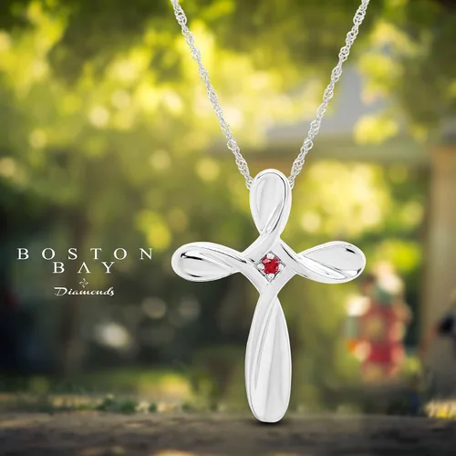 Vista 5 de Boston Bay Diamonds Sterling Silver Infinity Birthstone Cross Necklace 01 de enero - Granate genuino