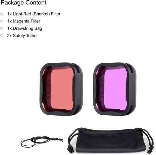 Vista 7 de Filtro subacuático para GoPro Hero 7 6 5 negro en color rojo y magenta ideal para esnórquel/buceo poco profundo, accesorios subacuáticos para Go Pro