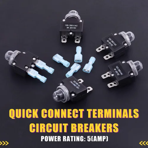 Vista 3 de Swpeet Disyuntor térmico de 30 piezas de 5 amperios con terminales de conexión rápida y tapas de botón impermeables, kit surtido, interruptor