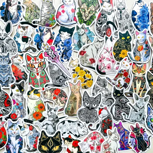 Vista 5 de 50 Calcomanías de Gato Negro de Astrología Tarot - Calcomanías Góticas Medievales de Gatito Bruja Oscura para Portátiles, Botellas de Agua, Álbumes
