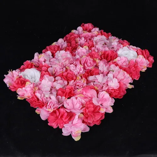 Vista 3 de 6 paneles de flores artificiales para pared, 24 x 16 pulgadas, flores artificiales de seda para decoración de escenario de boda, fiesta, decoración