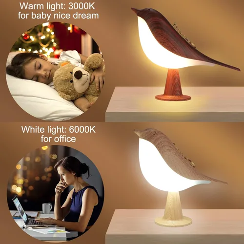 Vista 5 de Lenporl 2 Pack de lámparas de mesa LED con diseño de pájaro, lámparas de aroma con sensor táctil recargable, con 3 niveles de brillo, ABS regulable