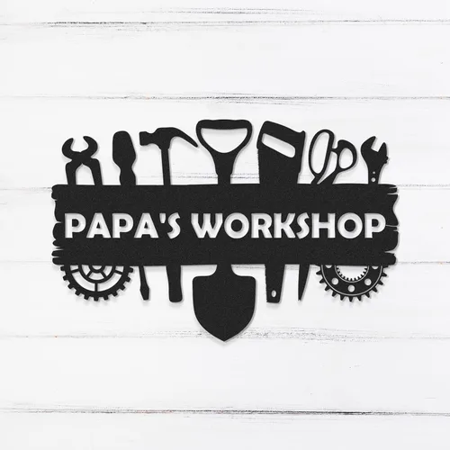 Vista 10 de Letreros de garaje personalizados, letrero de metal con nombre personalizado para taller, letreros de taller de diseño de automóviles, arte de pared