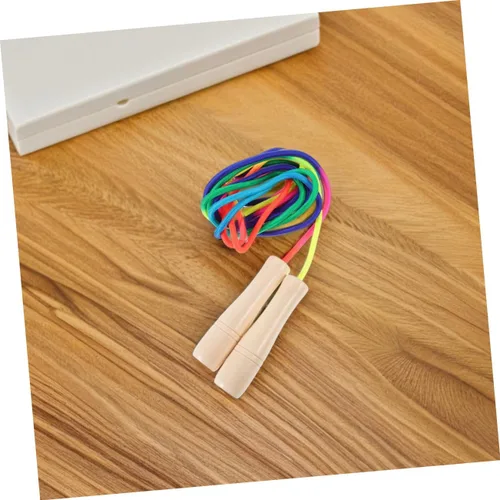 Vista 3 de 2pcs Adjustable Colorful Jump Ropes for Adults Wear-resistant Skipping Ropes with Wooden Handles for Fitness Physical Education Outdoor Exercise