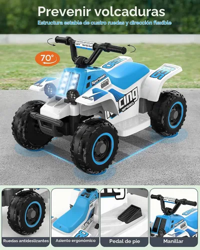 Vista 5 de ANPABO Juguete ATV de 6 V 7AH para niños, 4 ruedas para niños pequeños con faro, adelante y atrás, bocina, reproductor de música, USB, MP3