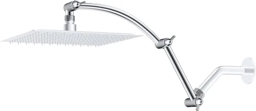 Vista 13 de Hibbent Brazo de Extensión para Cabezal de Ducha Totalmente Metálico de 10'', Latón Sólido Flexible Ajustable en Altura y Ángulo, Extensor de Brazo