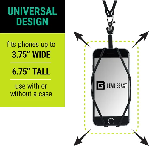 Vista 2 de Gear Beast - Correa universal para teléfono celular compatible con iPhone, Galaxy y la mayoría de teléfonos inteligentes, incluye soporte para Negro