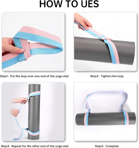 Vista 4 de Paquete de 2 correas para esterilla de yoga para llevar, soporte para esterilla de yoga, arnés ajustable para esterilla de yoga