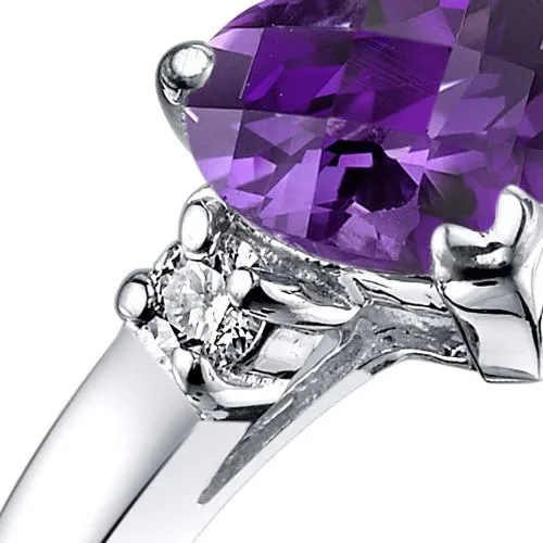 Vista 2 de Peora Anillo solitario de amatista y diamante para mujer, oro blanco de 14 quilates, piedra natal de piedras preciosas auténticas, forma redonda