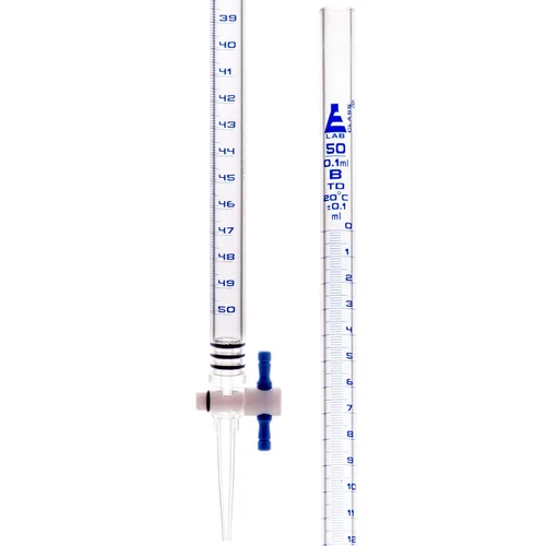 Vista 2 de EISCO Bureta acrílica con llave de paso PTFE, 50 mL de capacidad, 0.1 mL de graduación
