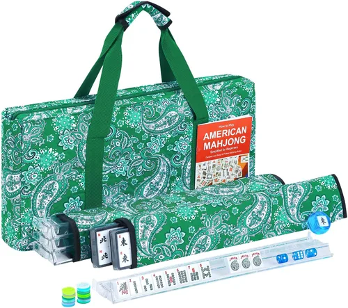 Vista 17 de Juego de Mahjong Americano GUSTARIA, 166 fichas blancas de calidad, 4 estantes/empujadores de color todo en uno, juego completo de fichas de Mahjong